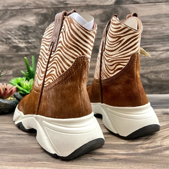 NIB Dan Post Dingo Safari Haircalf Western Cowboy Sneaker Boots Tan Zebra 9M - Picture 7 of 11
